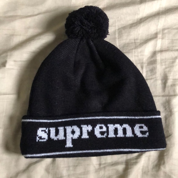 Black Supreme Beanie White Logo Used 